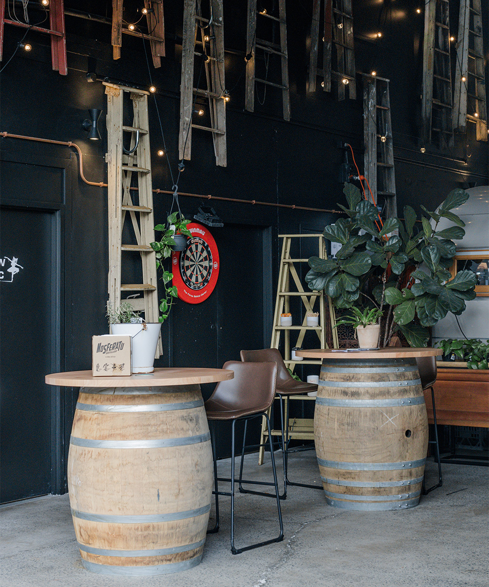 two tables on wine barrels