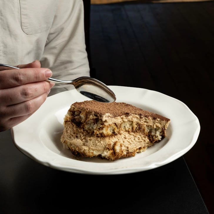 a plate of tiramisu at Nuzza, Kilmore