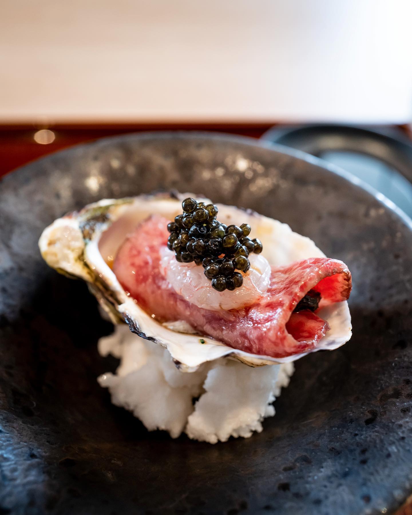 wagyu meat in an oyster shell