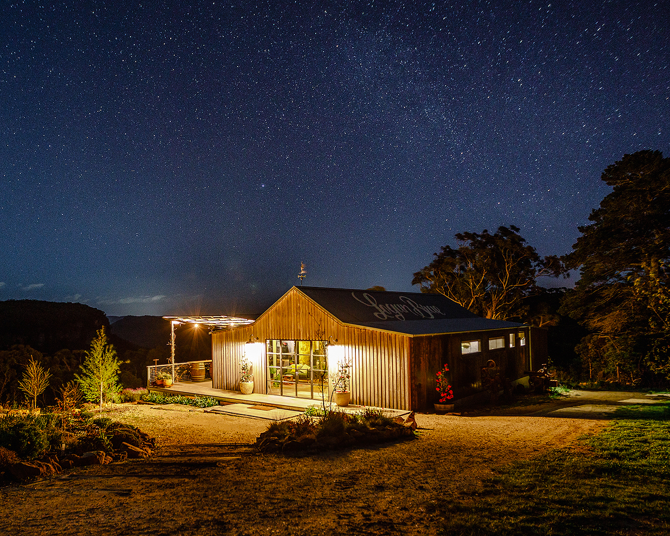 The Orchard Escape under a starry sky.