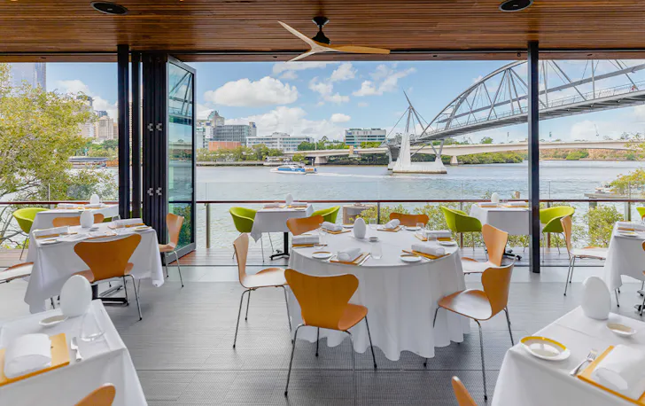 interior of otto south bank looking out to the river