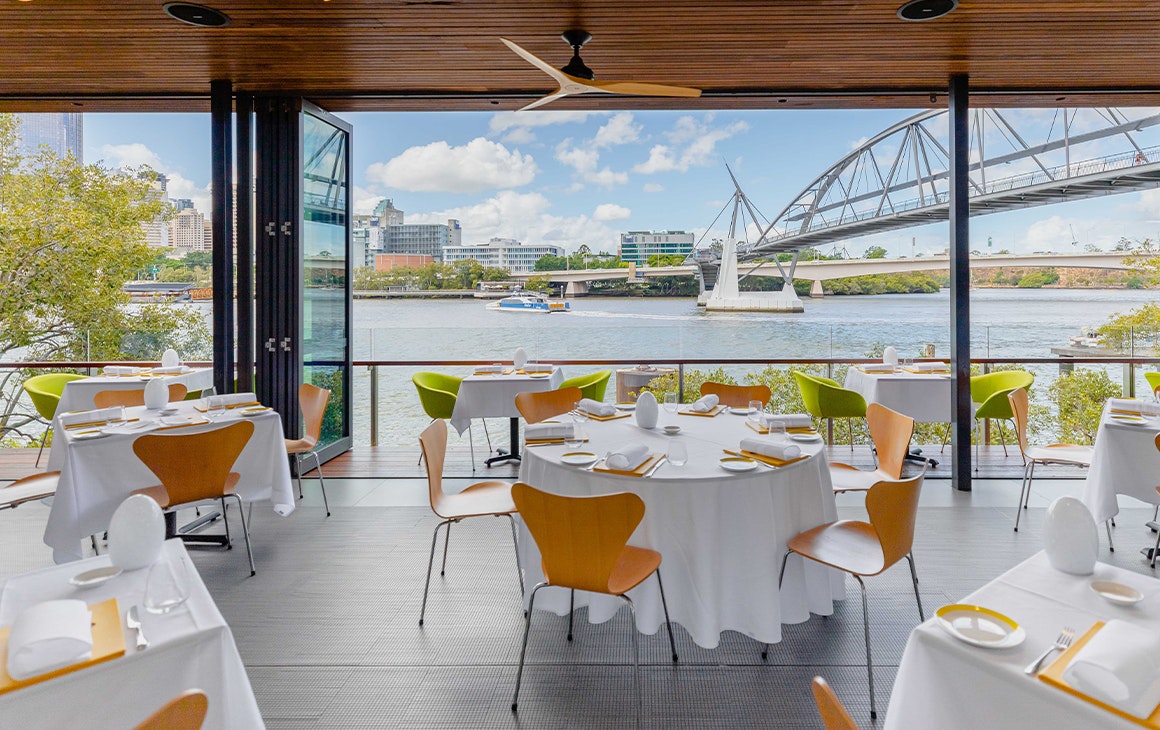 interior of otto south bank looking out to the river