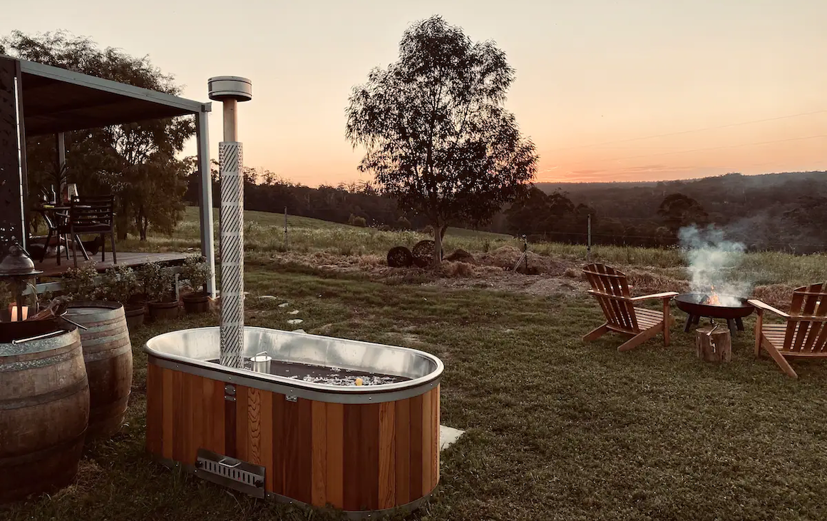 An outdoor hot tub in the country