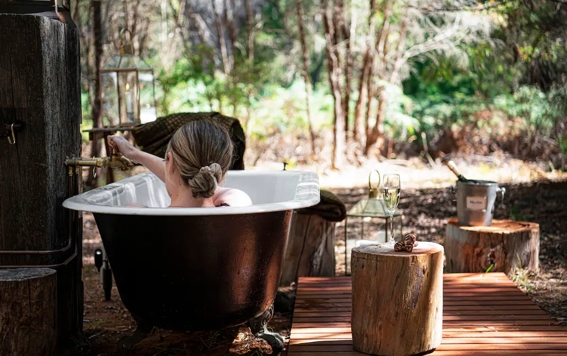 Woman enjoying an outdoor bath