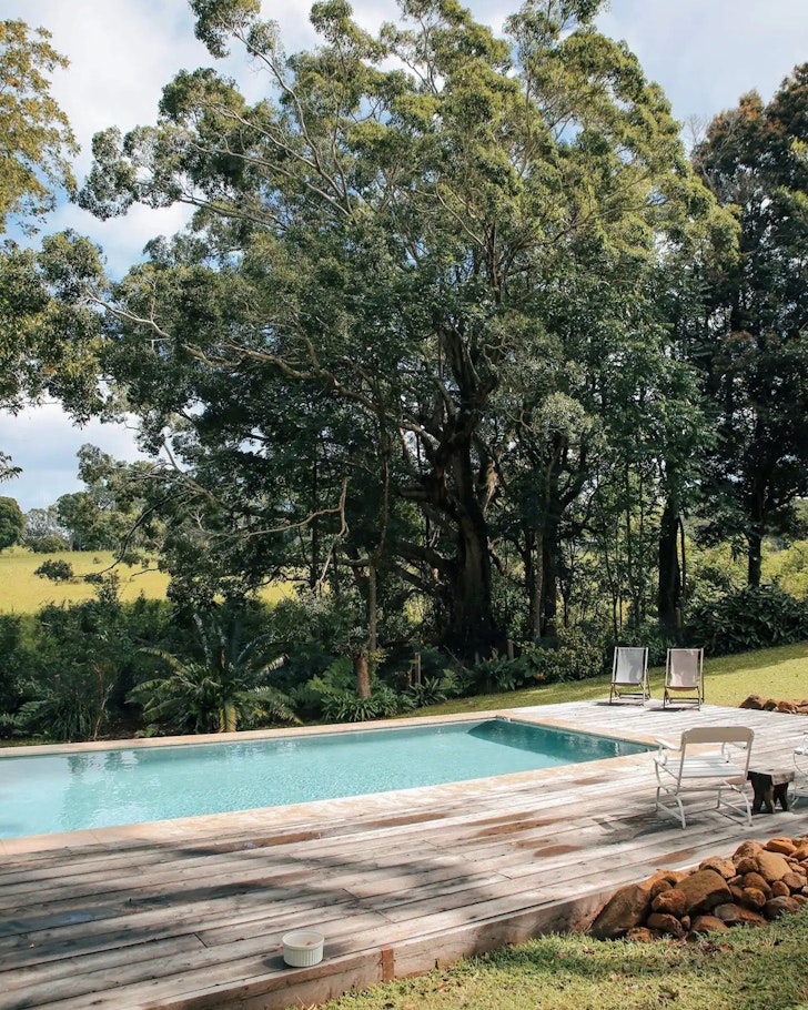 The outdoor swimming pool at Paddock Hall one of the best Byron Bay Airbnbs