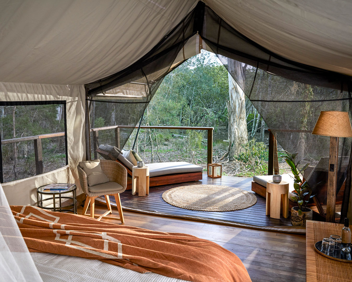 Interior of glamping tent