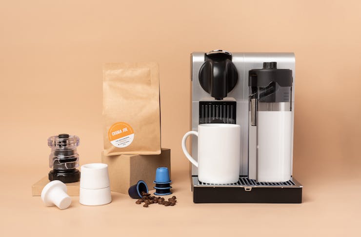 Crema Joe products with coffee machine