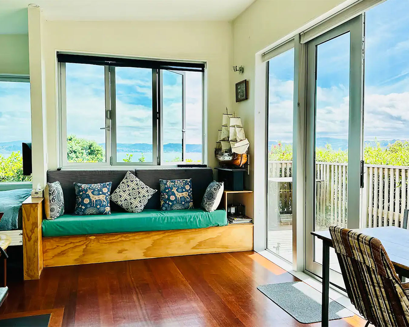 A sunny room looks out over Wellington Harbour, definitely one of the best pet friendly accommodation options in new zealand.