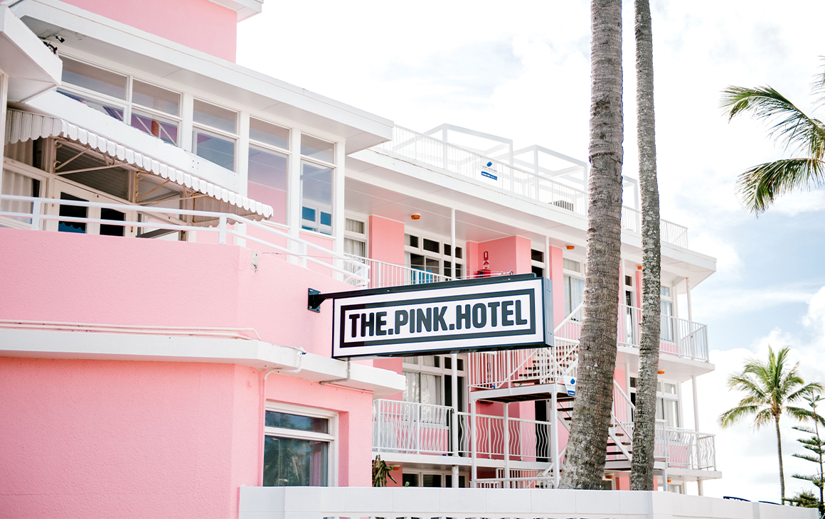 the pink facade of the pink hotel