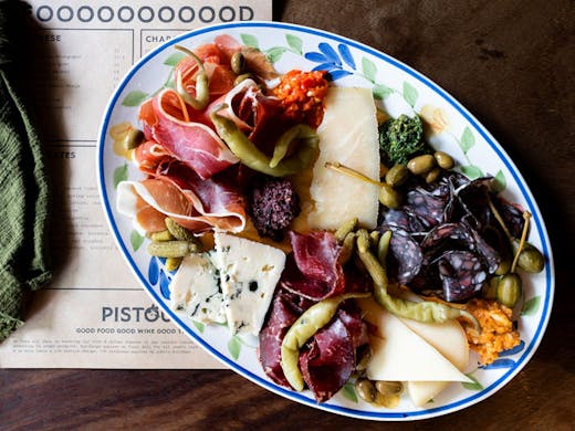 A brightly coloured plate of cheese and charcuterie from Pistou, Newtown. 
