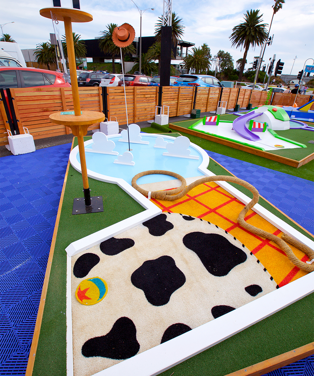 a toy story themed mini golf course