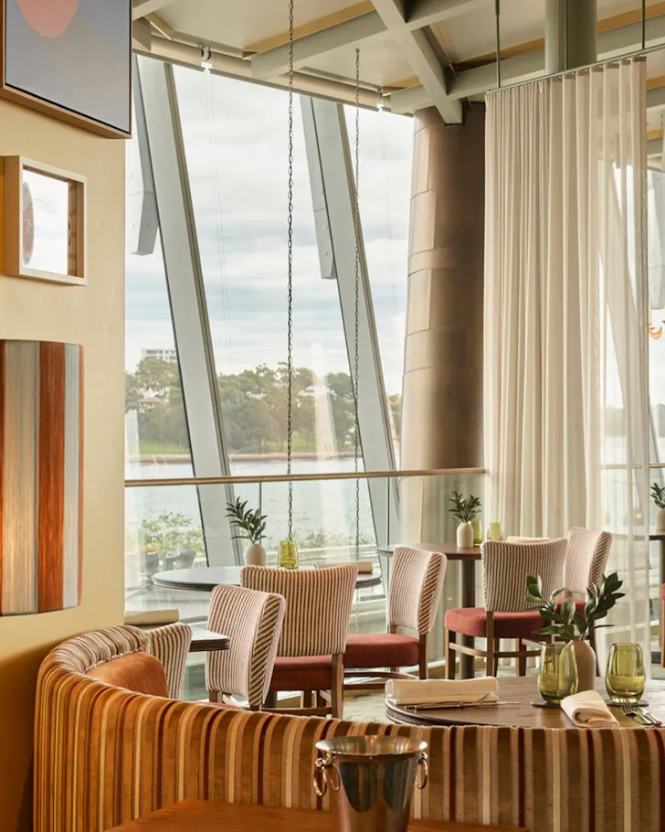 Pizza'mare Crown Sydney seating with harbour views.