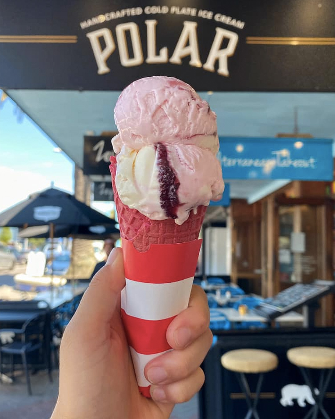 A colourful offering from Polar Dessert Bar with a bright blue sky in the background.