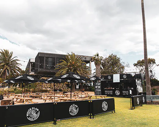 A beachside beer garden at the St Kilda foreshore.