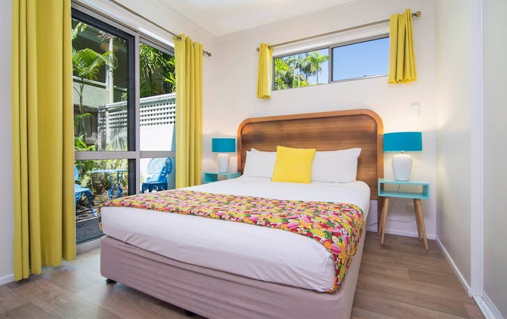 a colourful motel room
