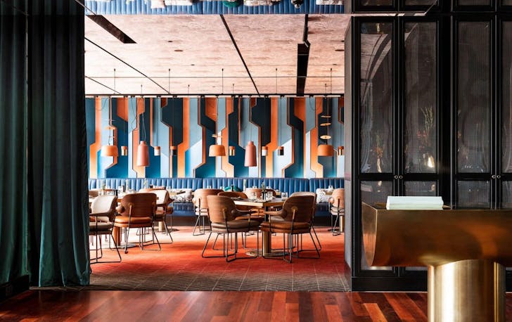 a bright dining space at Santini