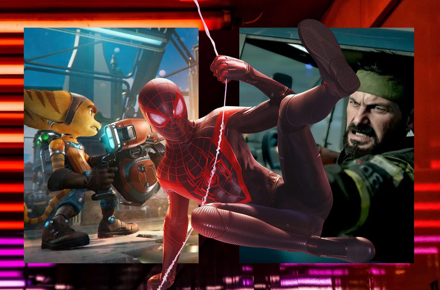 A collage of video game characters including Spiderman and ratchet and clank. 