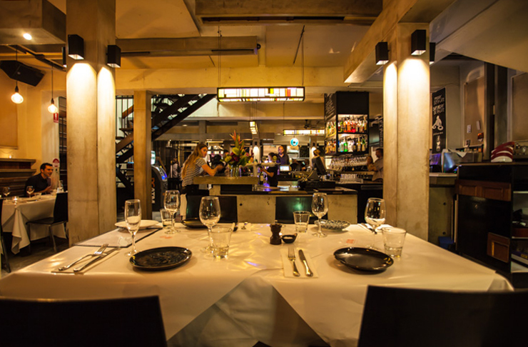 The heavy concrete interior of one of the best restaurants in Richmond's dining room.