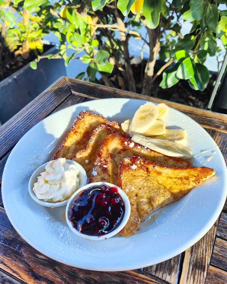 purple weka cafe and bar french toast soaked in cinnamon vanilla and orange, 