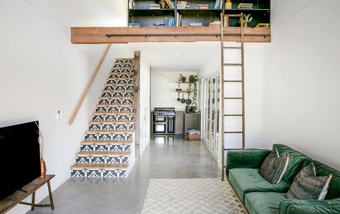 Interior of a small loft-style apartment.