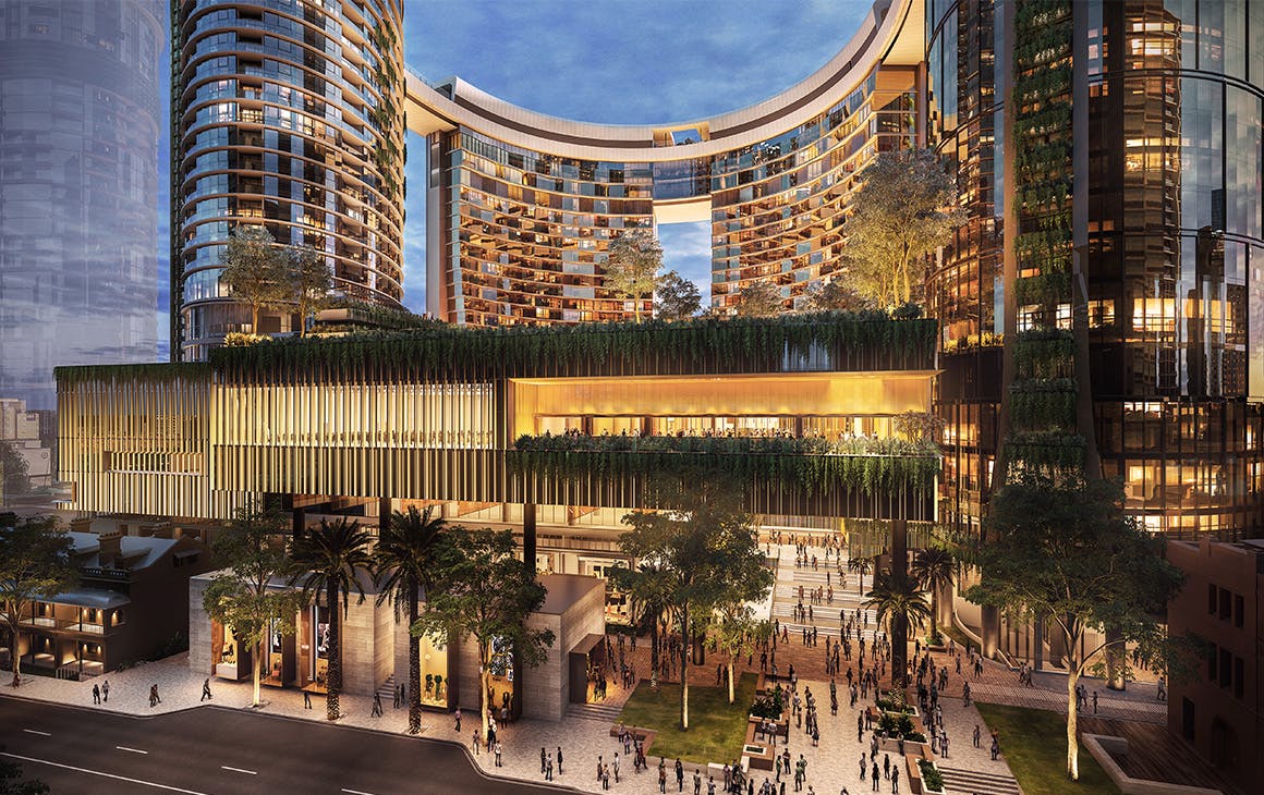 a render of the George Street entrance of Queens Wharf Brisbane