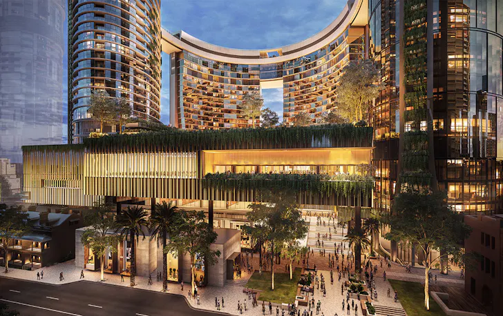a render of the George Street entrance of Queens Wharf Brisbane