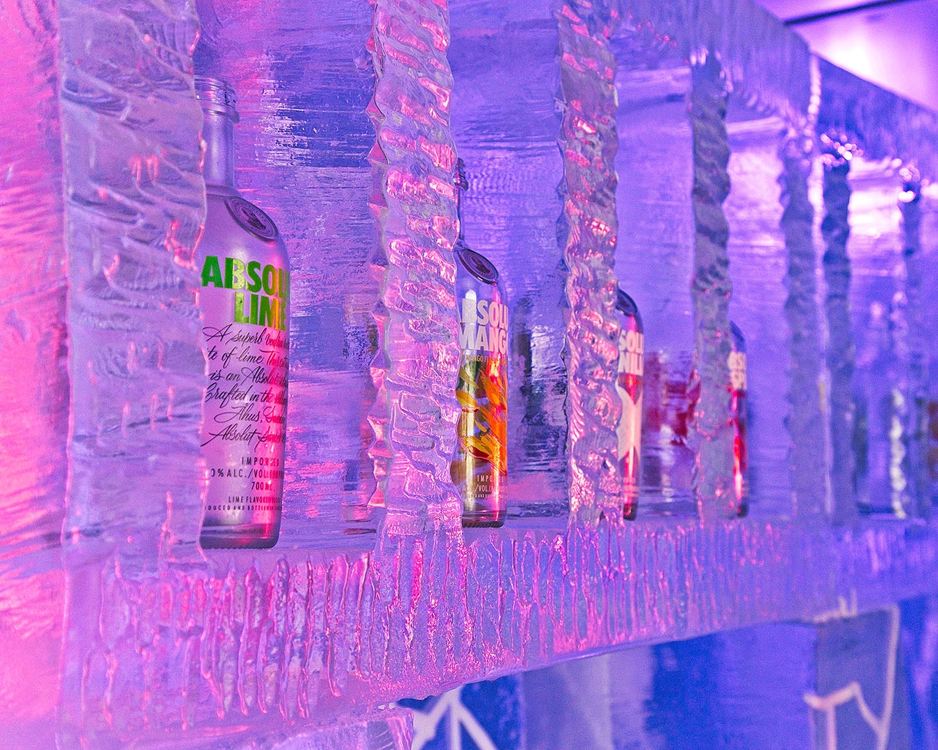 Bottles of alcohol sit in frozen cubbies at Queenstown Ice Bar in Upper Village, Queenstown.