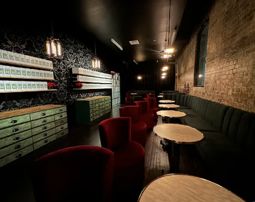 a long bar area with draws along one side