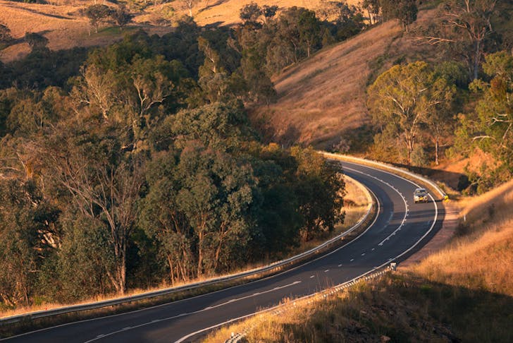 A car on a winding road in country NSW