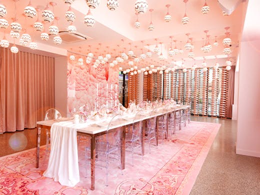interior of an all pink cafe