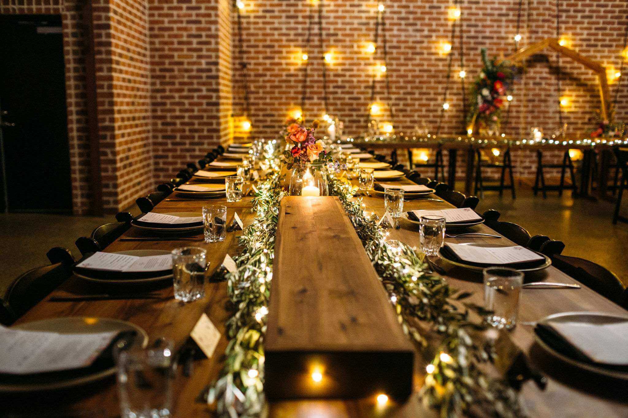 a wedding table in a warehouse-style space at Factory 51, a wedding venue in brisbane