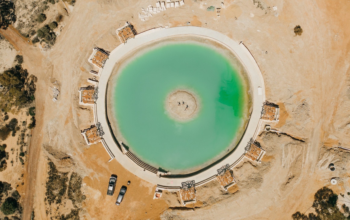 a view from above of the saltwater pool near Wave Rock in Hyden