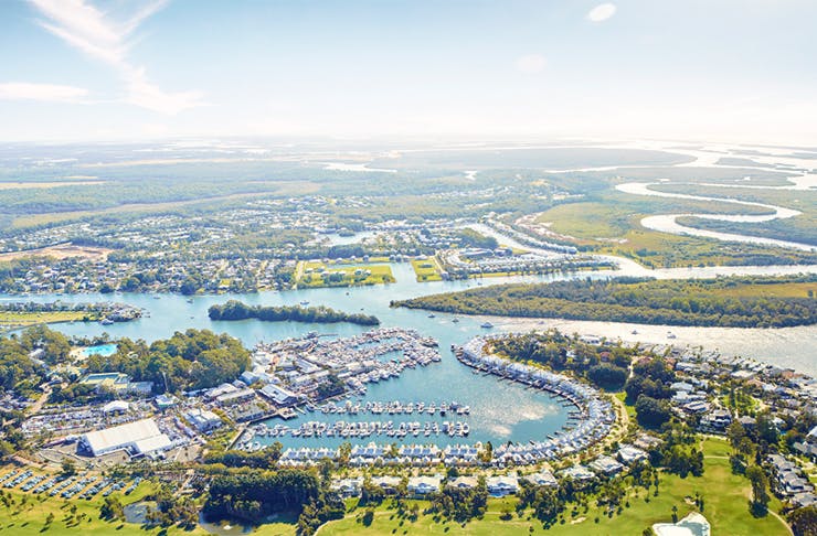 an aerial shot of sanctuary cove