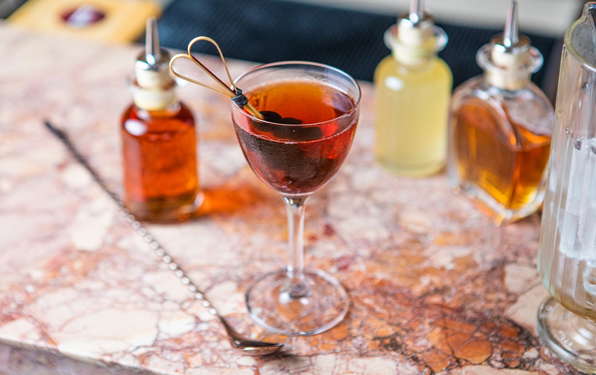 a cocktail on a bar