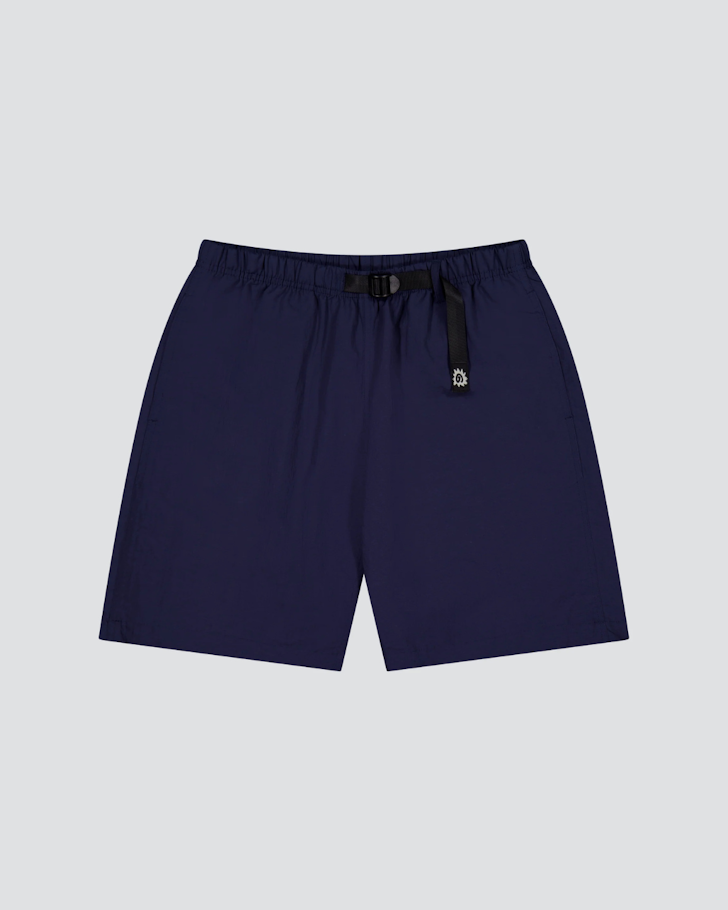A pair of navy scroggin shorts.