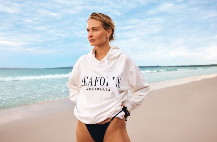 Lara Worthington wearing Seafolly's new winter collection. 