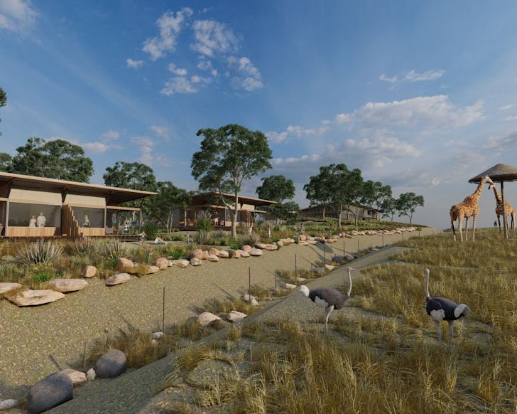 An artist's impression of what the cabins will look like from the exterior, and their proximity to the wildlife