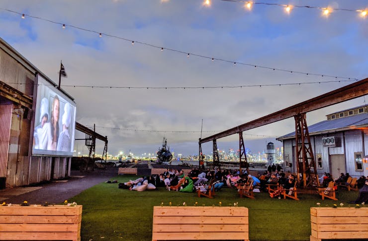 An outdoor cinema by the Williamstown docks.