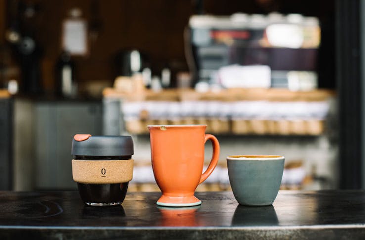 Assorted resusable coffee cups from Single O. 