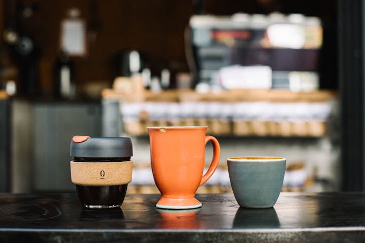 Assorted resusable coffee cups from Single O. 