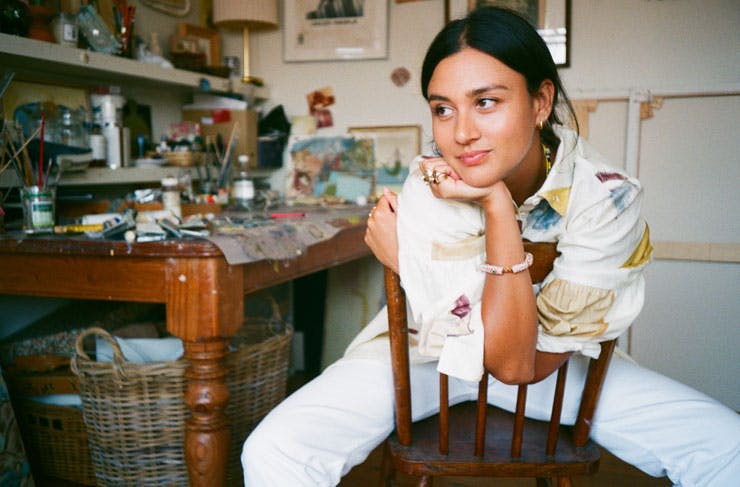 Sydney artist Gabrielle Penfold poses in her artist studio. 