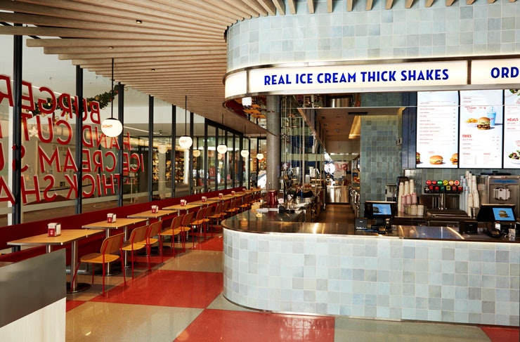 The retro-inspired interiors at Slims Quality Burger in Marrickville, Sydney