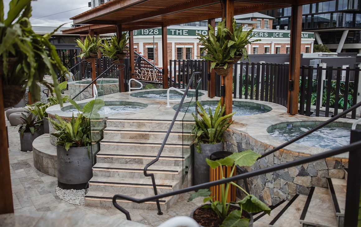 a row of rooftop spas