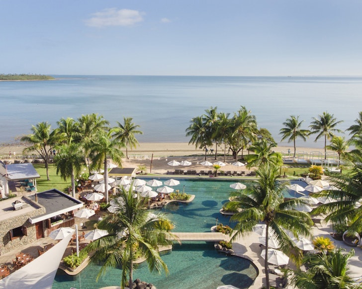 the pool at sofitel island resort fiji