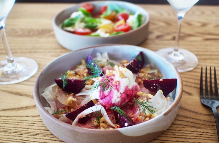 An entree with beetroot and goats cheese at Somedays Pizza in Noosa.