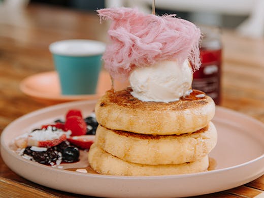 pancake stack with fairy-floss and ice cream