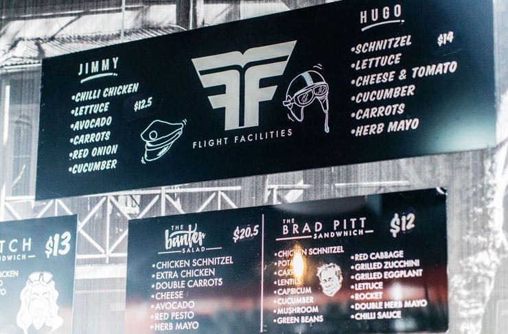 The Flight Facilities menu board at South Dowling Sandwiches
