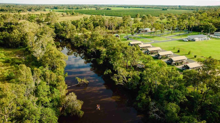 An aerial view of Splitters Farm one of the best glamping spots in Queensland