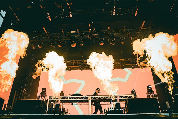 a DJ set with fire displays