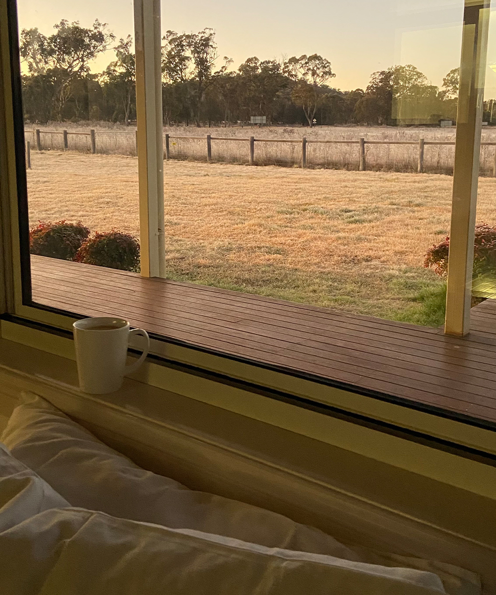 a window with a view over a field